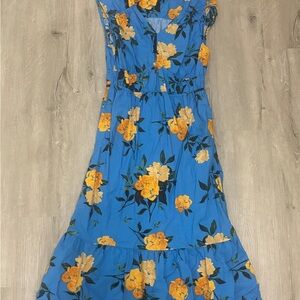 Floral Blue and Yellow Dress with Pockets